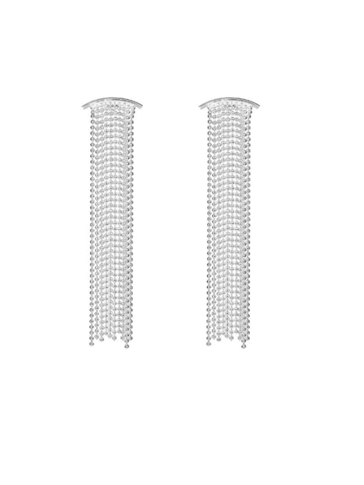 ES2611 [Silver] 925 Sterling Silver Bead  Tassel Minimalist Threader Earring